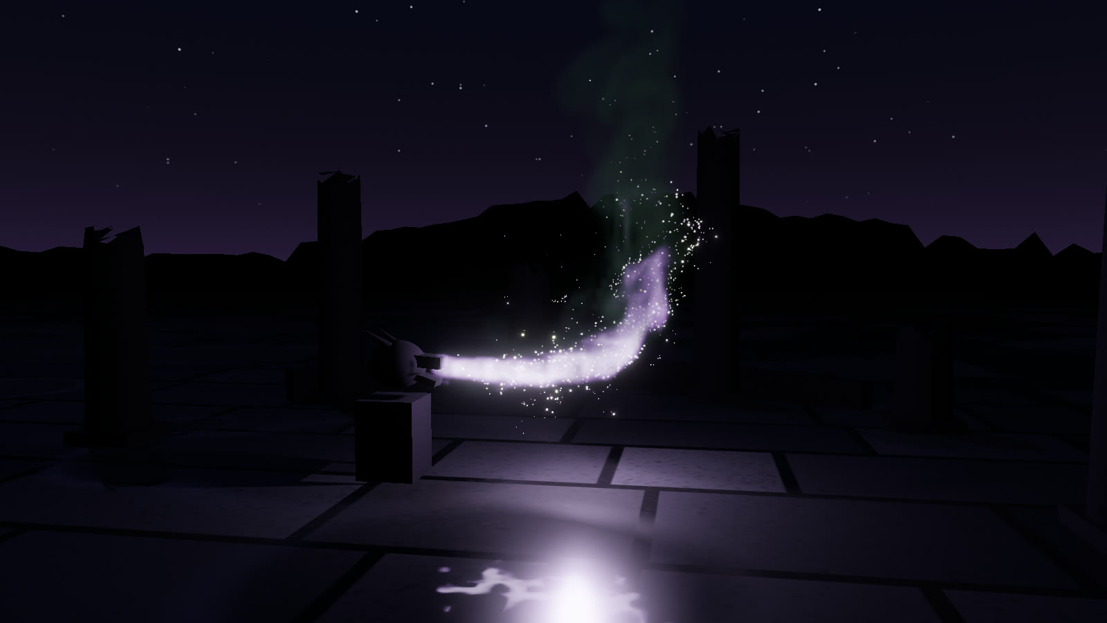 `setColor([0.62, 0.3, 1.0])`: the ramp, the embers and the demo dragon's eyes follow